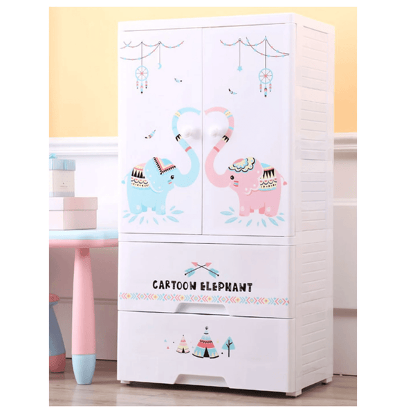 POLKA TOTS Wardrobe Storage Convertible/Collapsible Almirah Plastic Closet For Clothes (Cartoon Elephant)