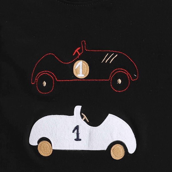 Polka Tots Half Sleeves Car Racing Patch Tshirt - Black