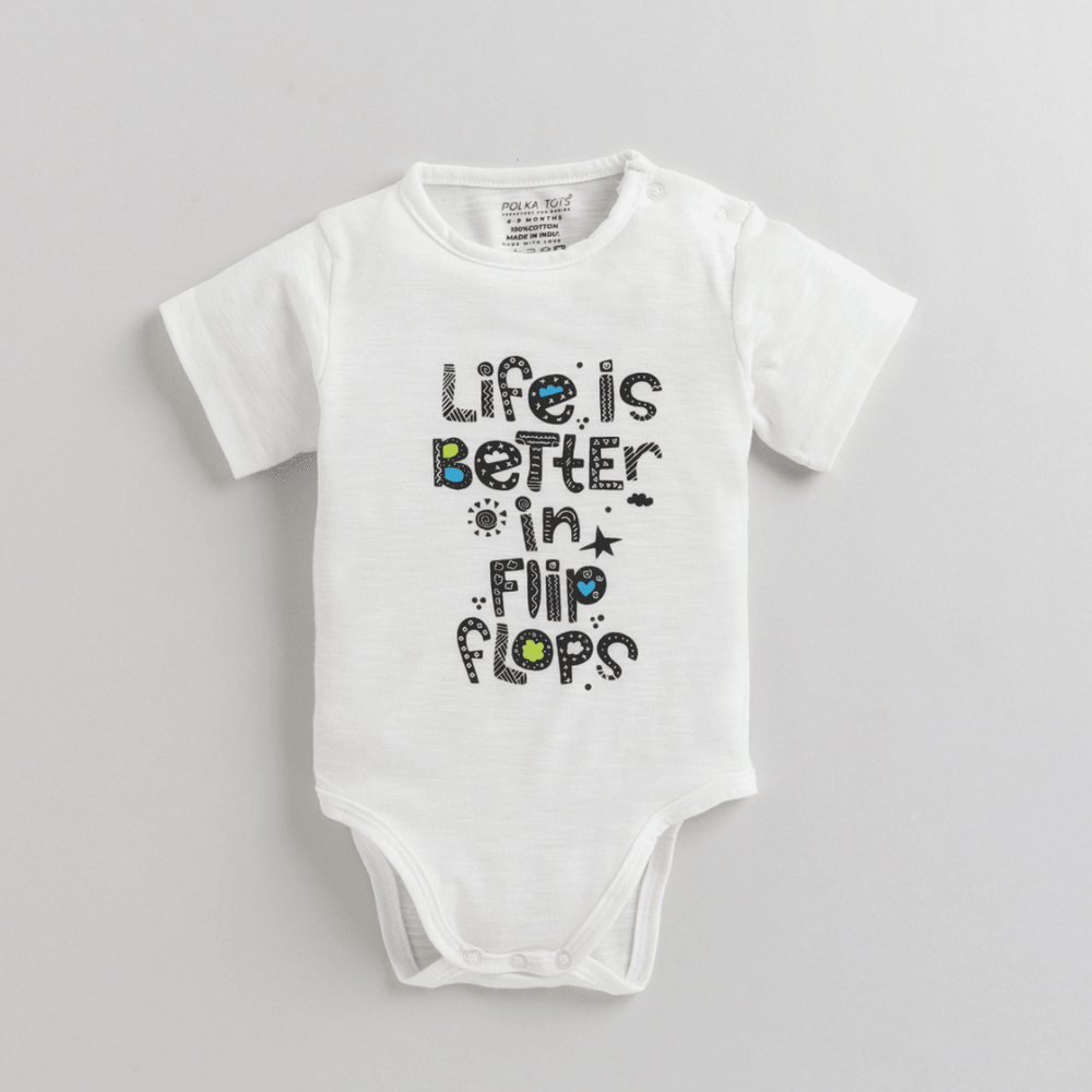 Polka Tots Half Sleeves Rompers Onesie Life Is Better print - White