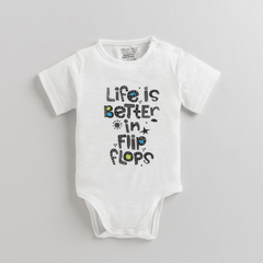 Polka Tots Half Sleeves Rompers Onesie Life Is Better print - White