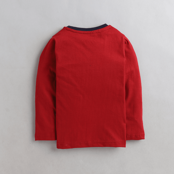 Polka Tots Full Sleeves Monkey Printed Tshirt - Red
