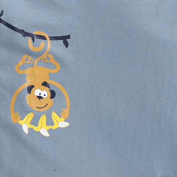 Polka Tots Full Sleeves Monkey Printed Kids Tshirt - Blue