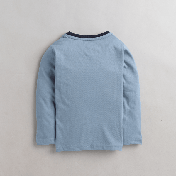 Polka Tots Full Sleeves Monkey Printed Kids Tshirt - Blue
