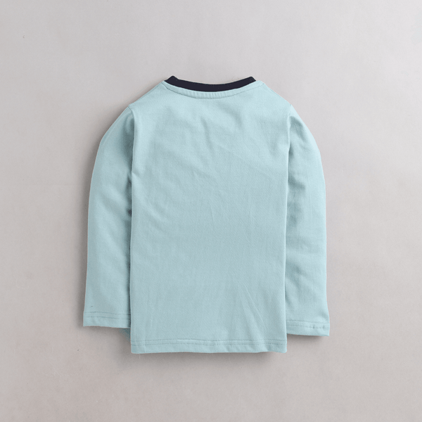 Polka Tots Full Sleeves Monkey Printed Tshirt - Sea Green