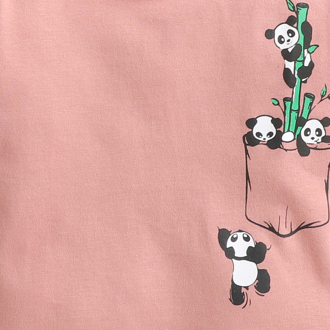 Polka Tots Half Sleeves Panda In Pocket Print Tshirt - Pink