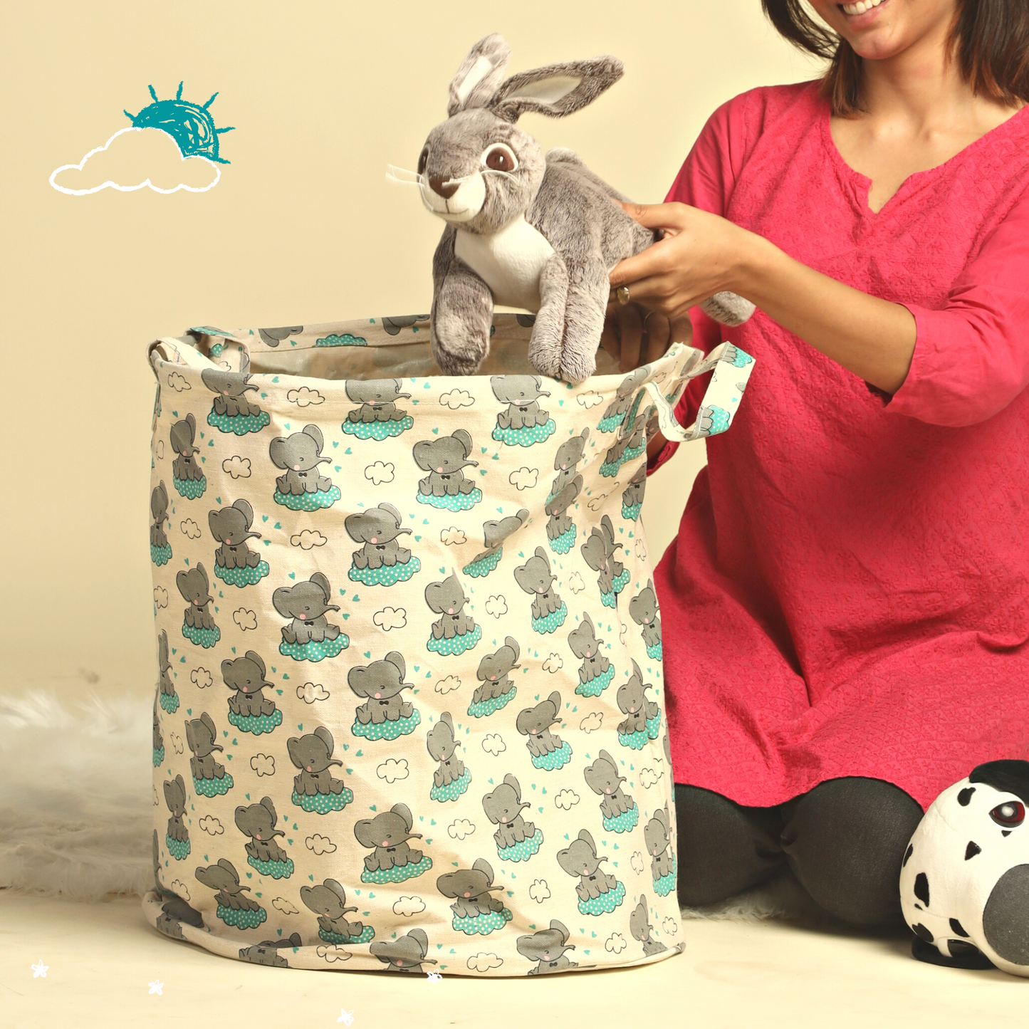 Polka Tots Laundry Bag Canvas Storage Bag Baby Elephant Print