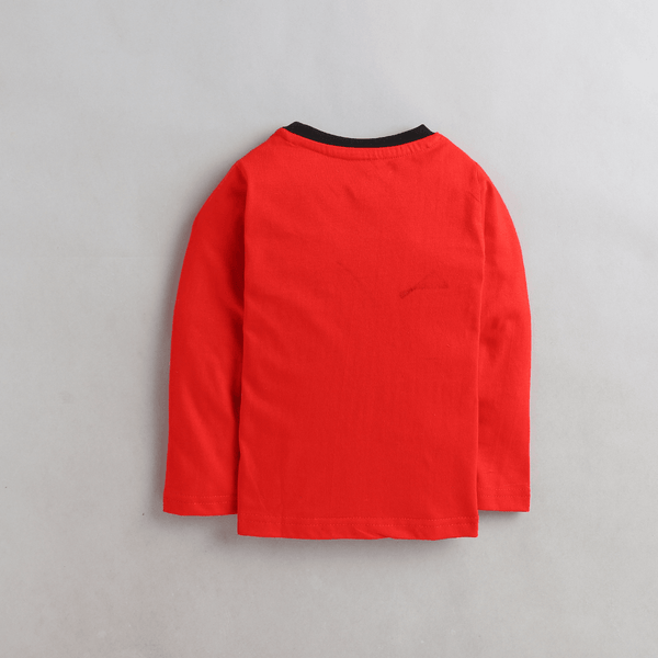 Polka Tots Full Sleeve Fishing Bear print Tshirt - Red
