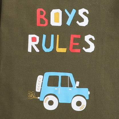 Polka Tots Half Sleeves Boys Rules Print Tshirt- Green