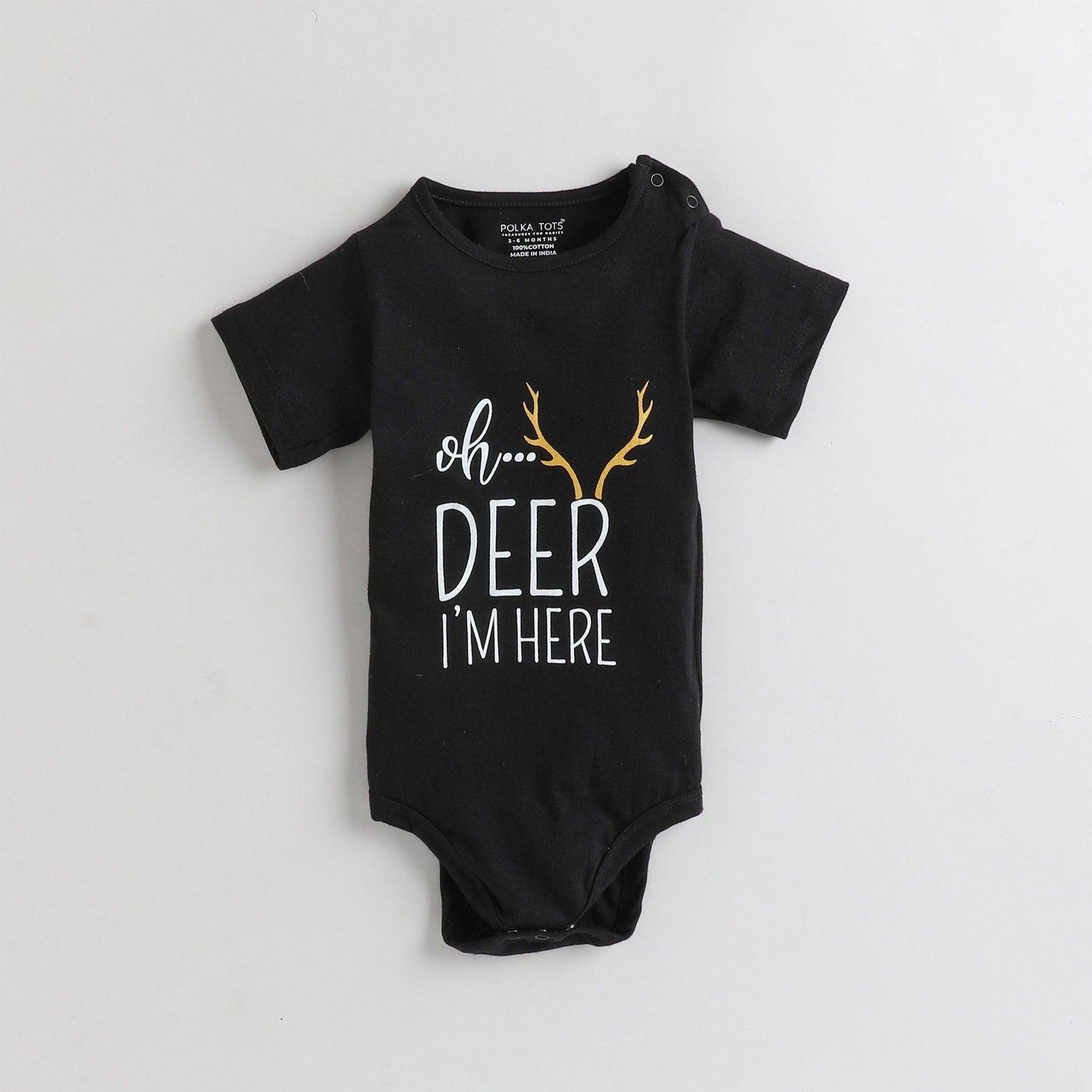 Polka Tots Half Sleeve Rompers Onesie Antibacterial Fabric Deer Black