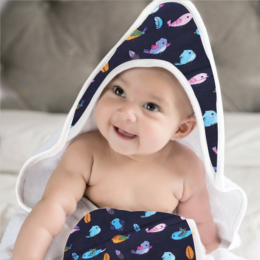 POLKA TOTS Soft Organic Dual Layer Muslin Cotton and Terry Hooded Baby Towel Soft Absorbent (Bird)