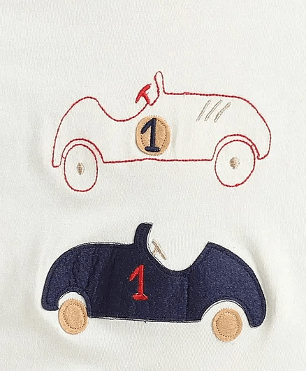 Polka Tots Half Sleeves Car Racing Print Tshirt - White