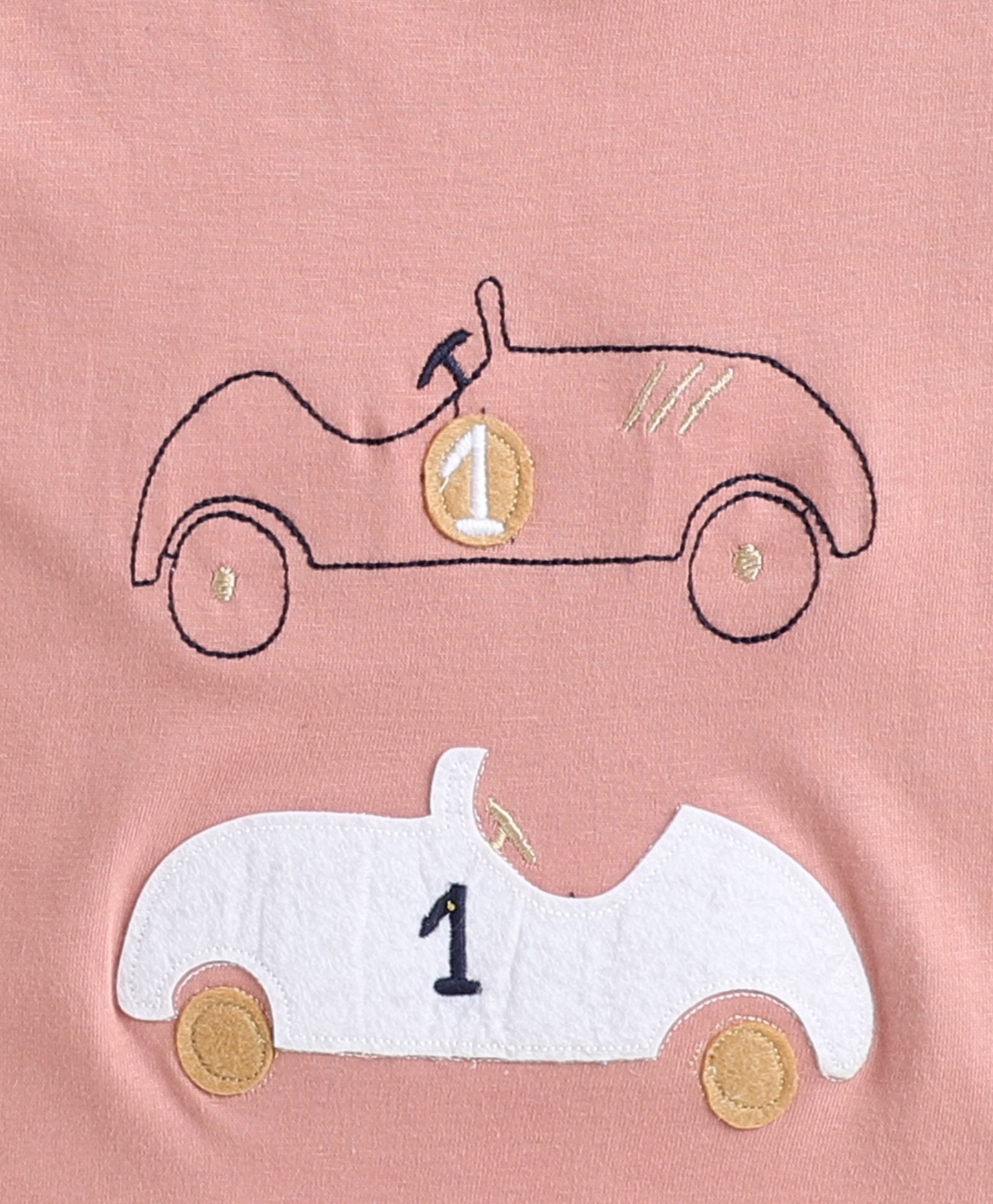 Polka Tots Half Sleeves Car Racing Patch Tshirt- Pink