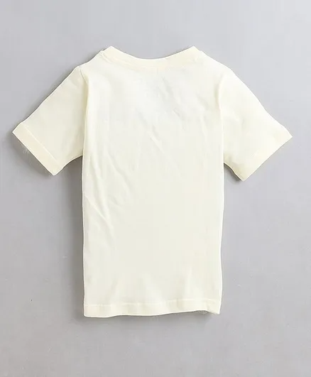 Polka Tots Half Sleeve Panda In Pocket Print Tshirt - Cream