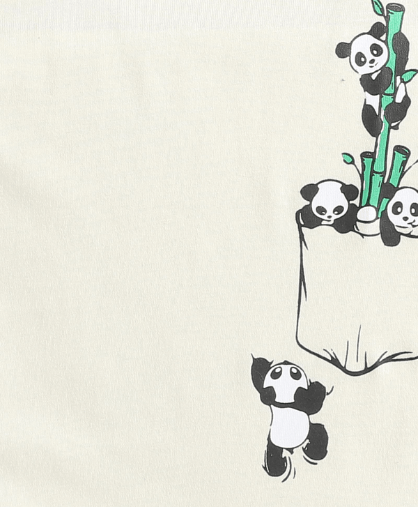 Polka Tots Half Sleeve Panda In Pocket Print Tshirt - Cream