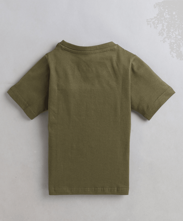 Polka Tots Half Sleeves Panda In Pocket Print Tshirt- Green