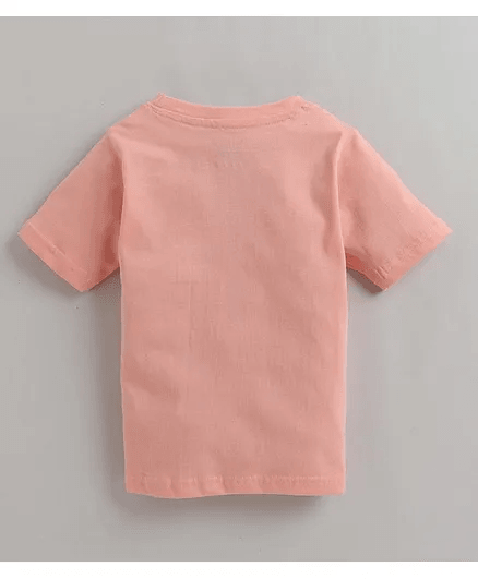 Polka Tots Half Sleeves Dinosaur Print Tshirt - Peach