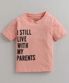 Polka Tots Half Sleeves Quote Print Tshirt - Peach