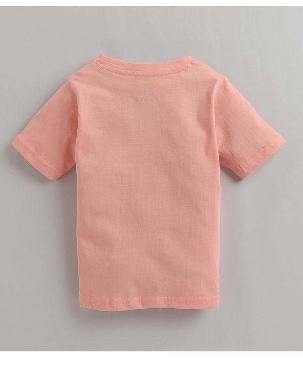 Polka Tots Half Sleeves Quote Print Tshirt - Peach