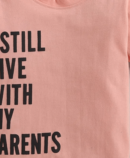 Polka Tots Half Sleeves Quote Print Tshirt - Peach