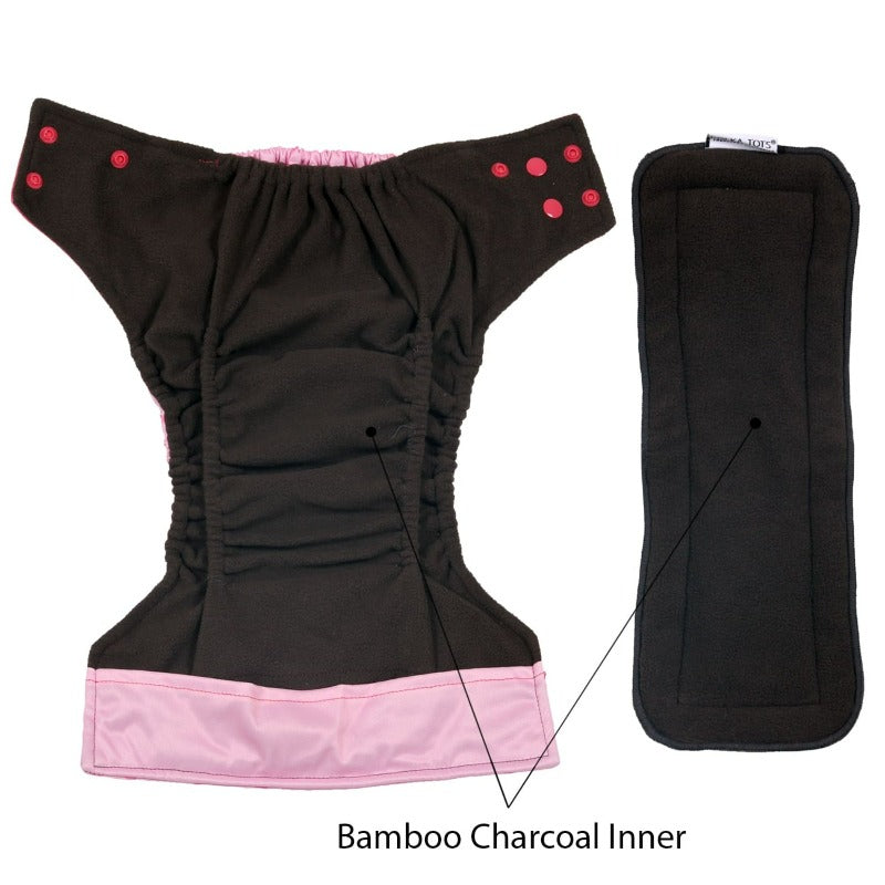 Bamboo charcoal inner pink & black cloth diaper for babies