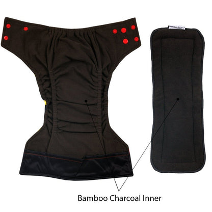 Bamboo Cloth Diaper Black Innner Red snaps
