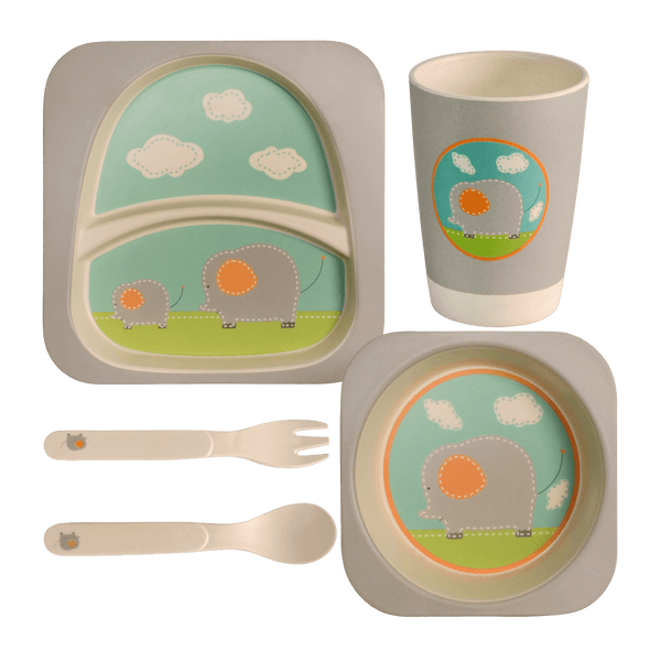 Eco Friendly 5 Pieces Bamboo Fiber Kids Dinner Set (Baby Elephant)