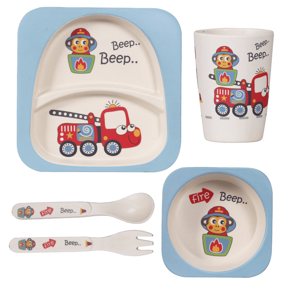 Eco-Friendly Bamboo Fiber Kids Dinner Set (Firetruck)