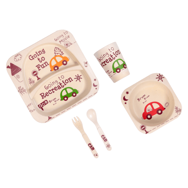 Eco Friendly 5 Pieces Bamboo Fiber Kids Dinner Set (Car)