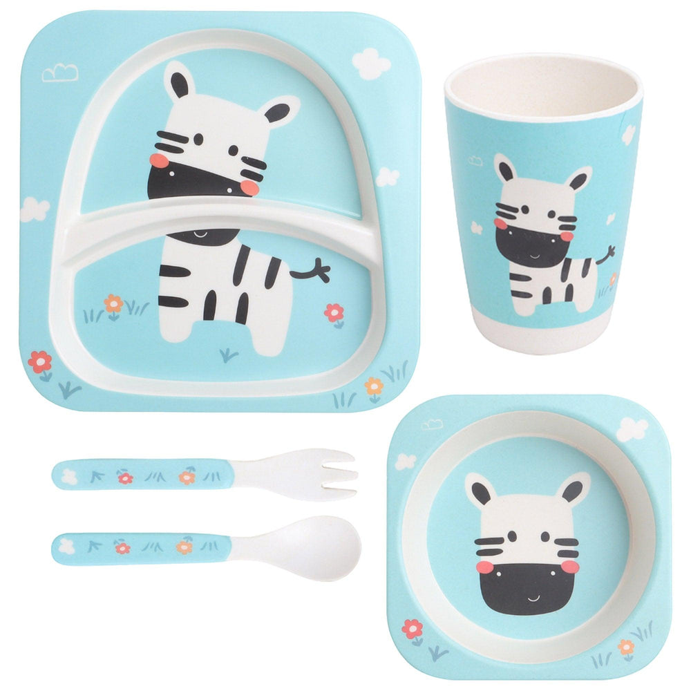 Eco-Friendly 5 Pieces Bamboo Fiber Kids Dinner Set (Zebra)