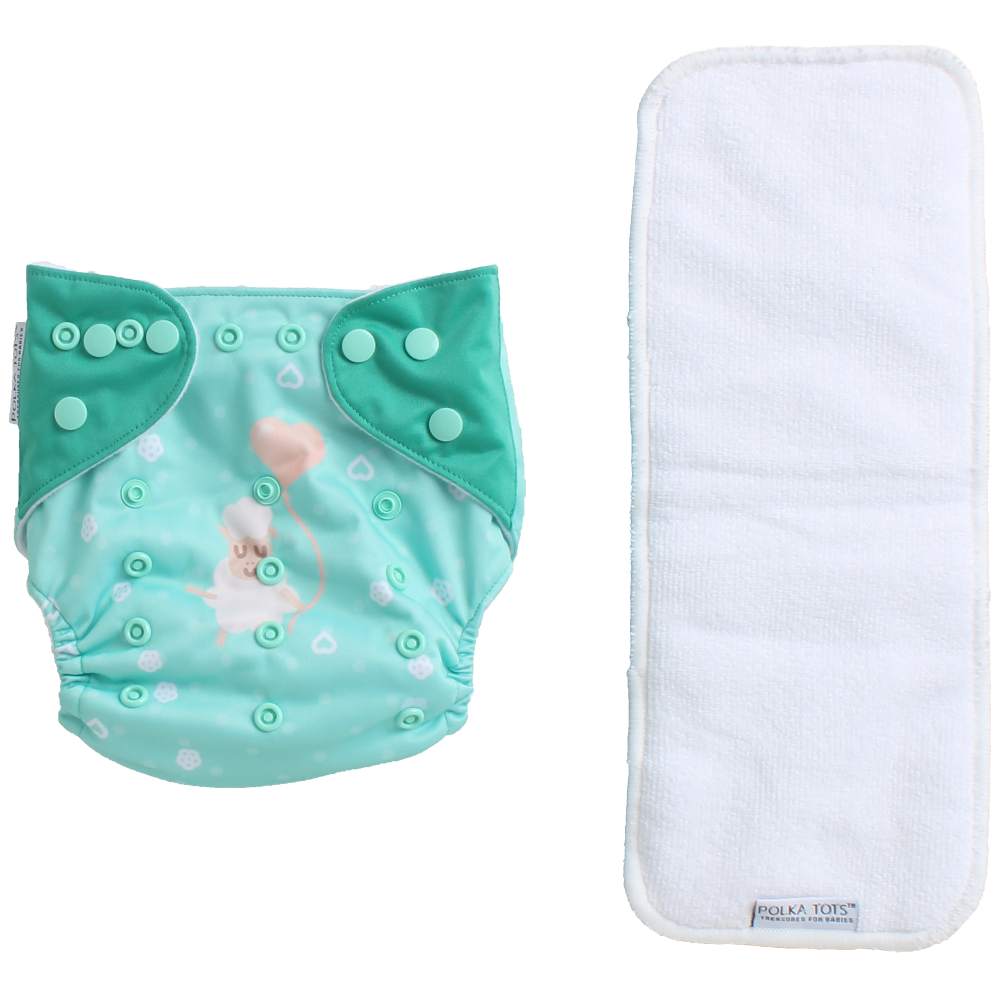 Polka Tots Light Green Cloth Diaper with white insert