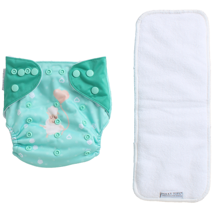 Polka Tots Light Green Cloth Diaper with white insert