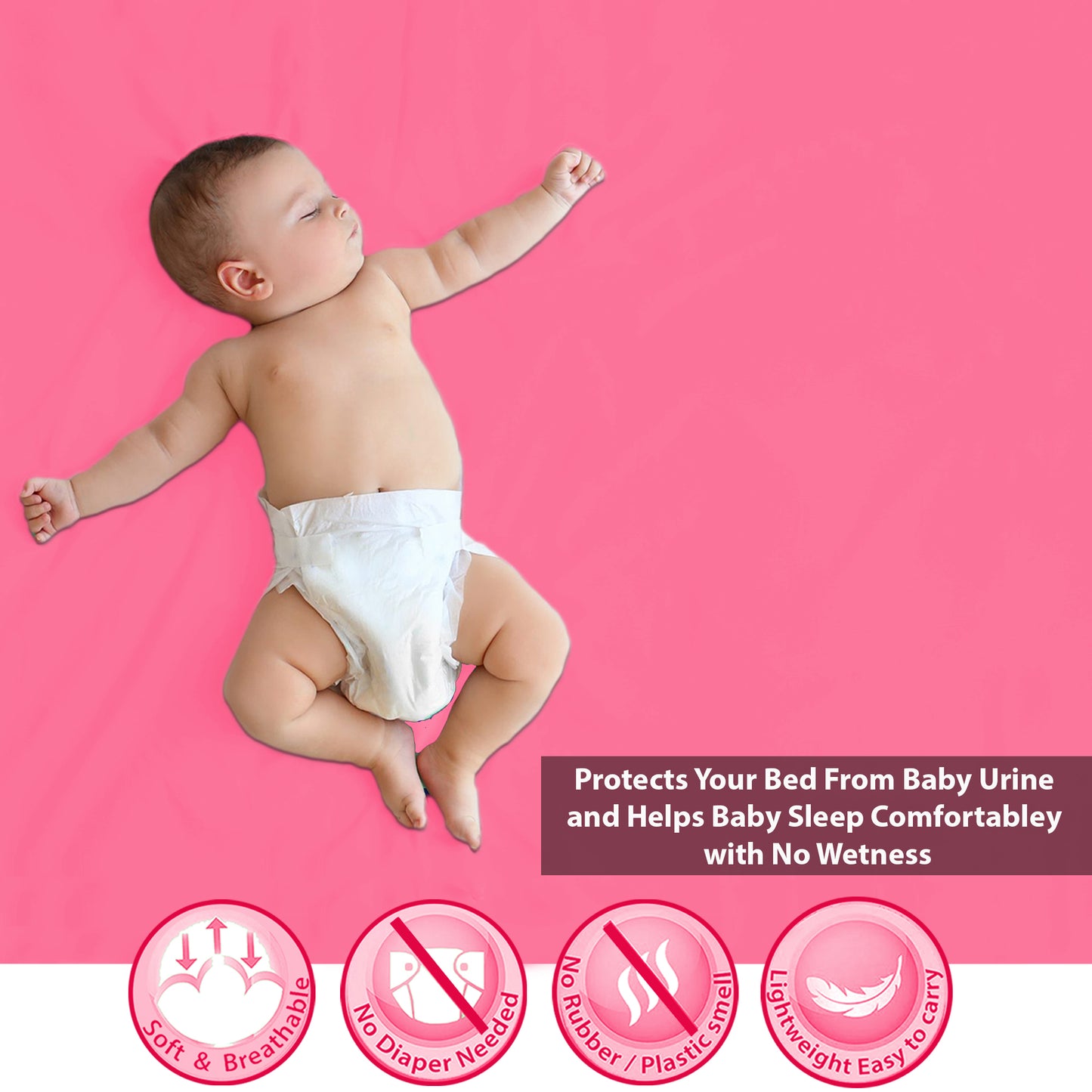 Baby Dry Sheet / Bed Protector Large Pink (Size 100 x 140 CM)