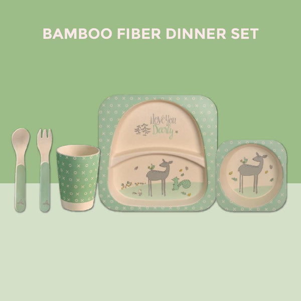 Eco Friendly 5 Pieces Bamboo Fiber Kids Dinner Set (Deer)