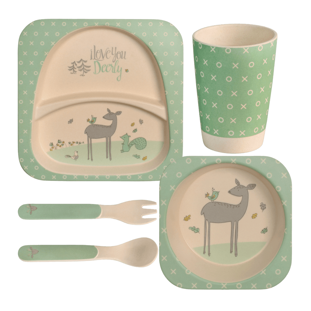 Eco Friendly 5 Pieces Bamboo Fiber Kids Dinner Set (Deer)