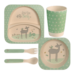 Eco Friendly 5 Pieces Bamboo Fiber Kids Dinner Set (Deer)