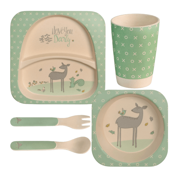 Eco Friendly 5 Pieces Bamboo Fiber Kids Dinner Set (Deer)