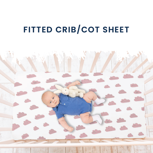 Polka Tots Cotton Fitted Crib Mattress Sheet 140 x 70 CM Cloud Design (Peach)