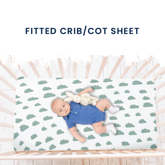 Polka Tots Cotton Fitted Crib Mattress Sheet 140 x 70 CM Cloud Design (Green)