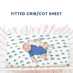 Polka Tots Cotton Fitted Crib Mattress Sheet 140 x 70 CM Cloud Design (Green)