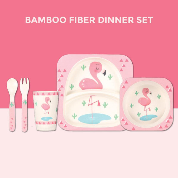 Eco Friendly 5 Pieces Bamboo Fiber Kids Dinner Set (Flamingo)