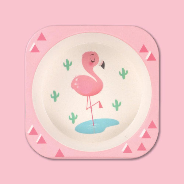 Eco Friendly 5 Pieces Bamboo Fiber Kids Dinner Set (Flamingo)