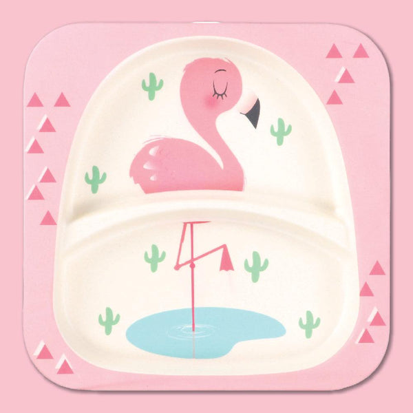 Eco Friendly 5 Pieces Bamboo Fiber Kids Dinner Set (Flamingo)