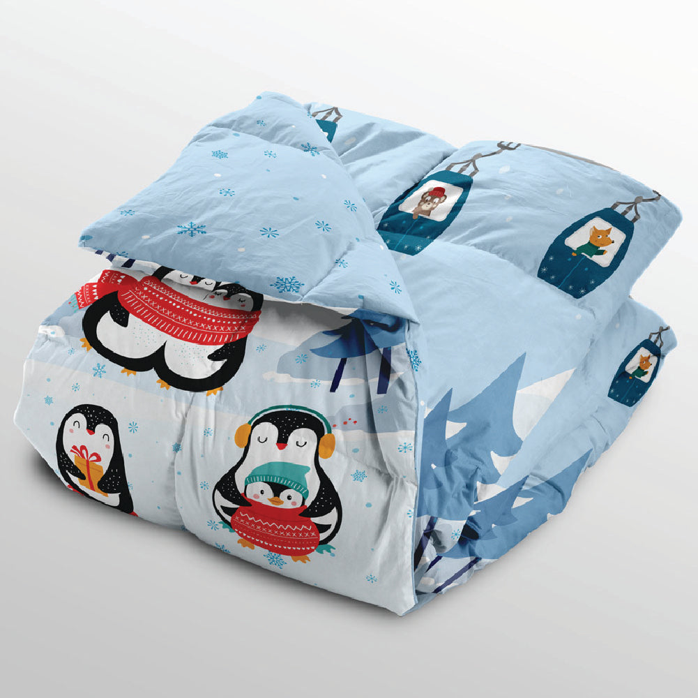 Polka Tots Kids Comforter Baby Blanket and Reversible Quilt 2 Way Design  ( Penguin 60x 40inch )