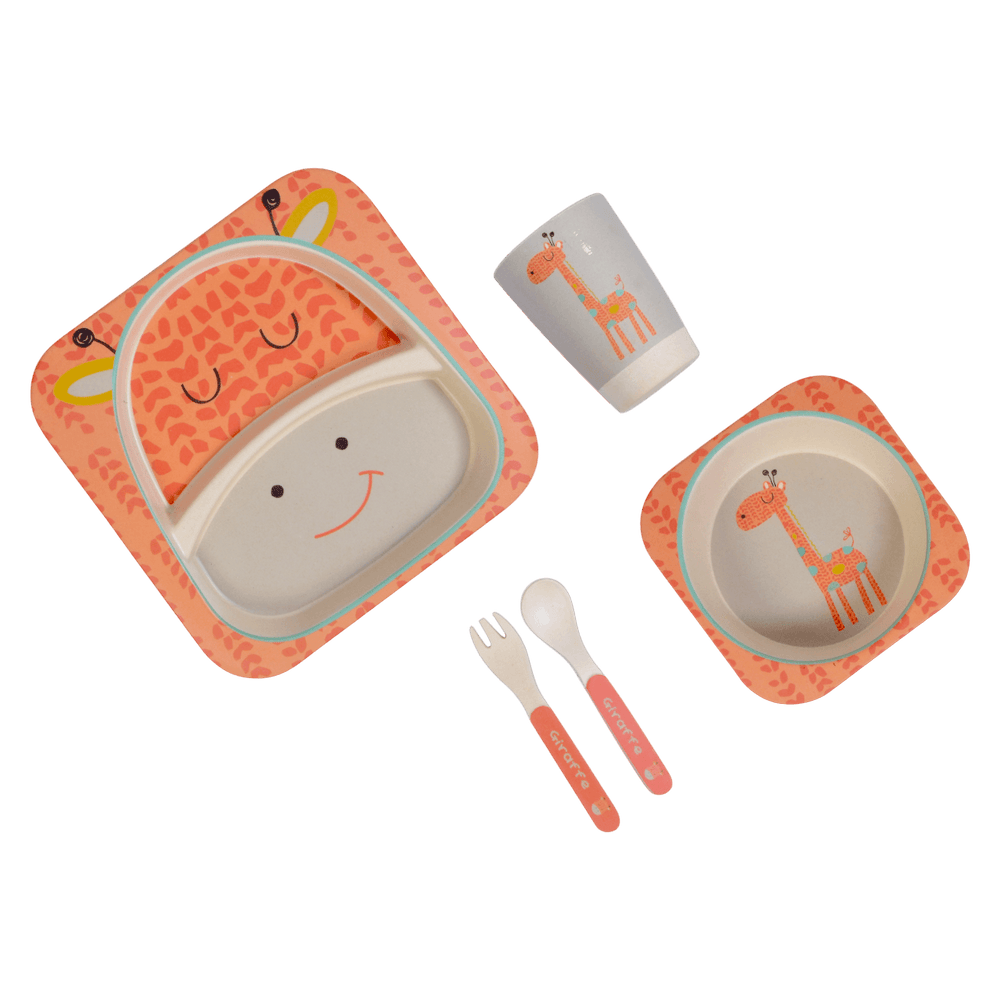 Eco Friendly 5 Pieces Bamboo Fiber Kids Dinner Set (Giraffe)