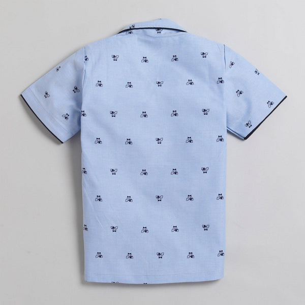 Polka Tots Half Sleeve Night Suit Pair 100% Cotton Little Mice Print - Blue