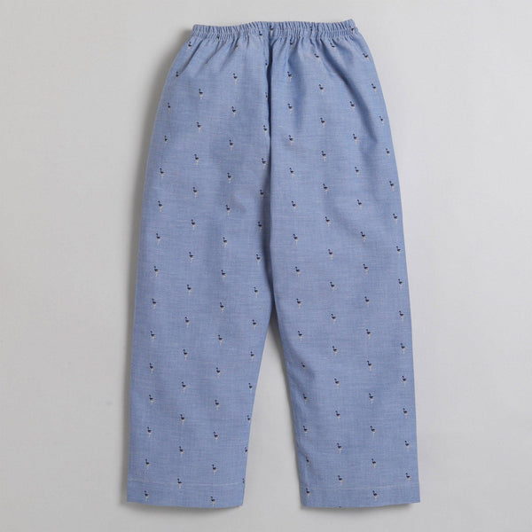 Polka Tots Half Sleeve Night Suit Pair 100% Cotton Flamingo Print   - Navy Blue