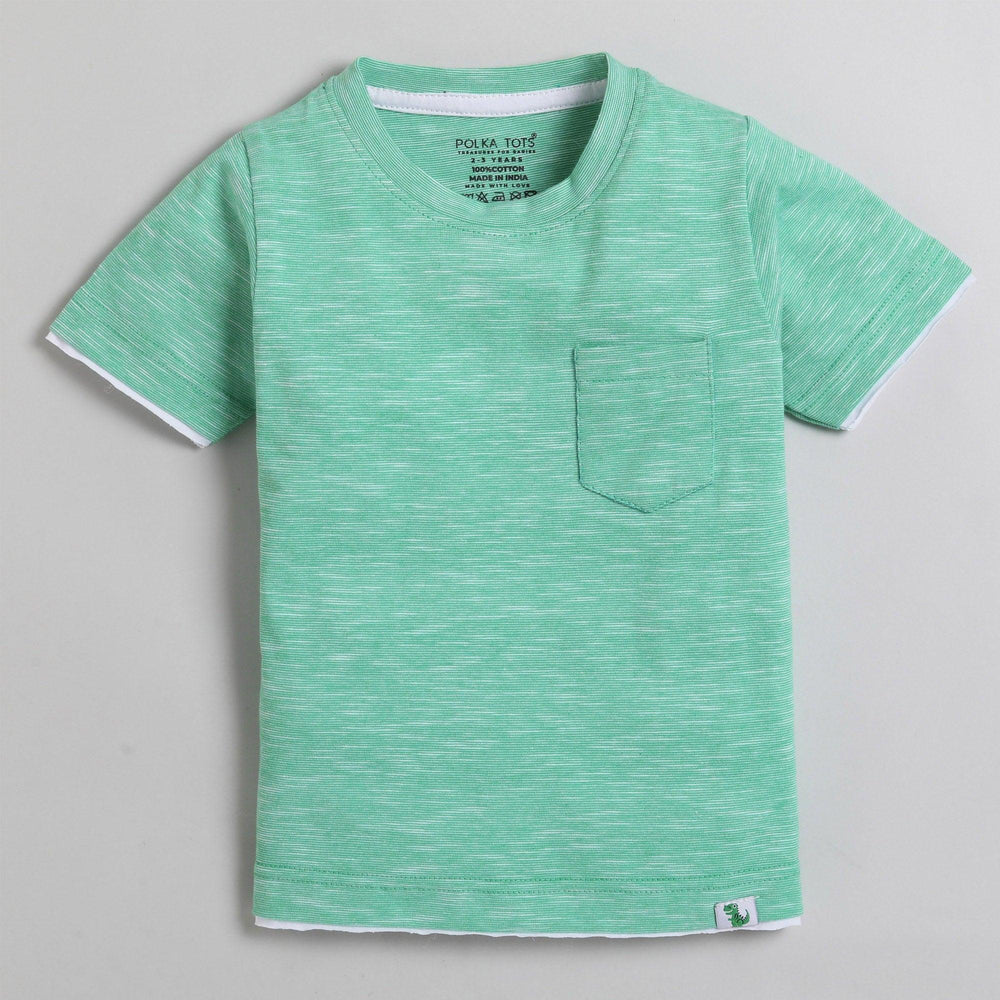 Polka Tots Half Sleeve T-Shirt 100% Cotton Self Weave with Pocket - Green