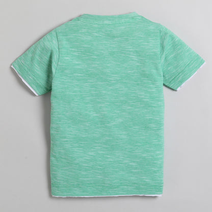 Polka Tots Half Sleeve T-Shirt 100% Cotton Self Weave with Pocket - Green