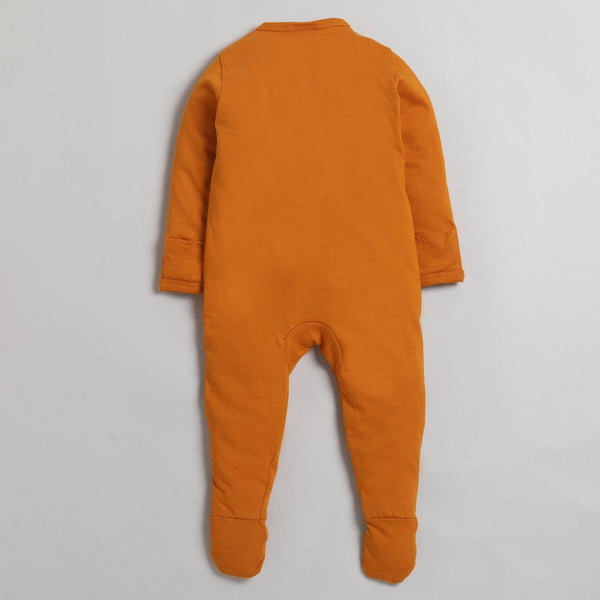 Polka Tots Footsie Romper With Mittens 100% Cotton Lion Face  - Mustard