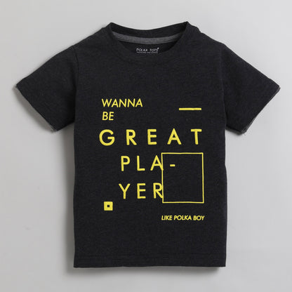Polka Tots Half Sleeve T-Shirt 100% Cotton Great Player Print - Black
